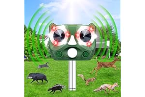 ENDBUG Solar Powered & USB Rechargeable Animal Repeller Ultrasonic Outdoor, with PIR Motion Sensor, IP65 Waterproof, 5 Modes with LED Flashing Light, Dog Deer Cat Deterrent for Outdoor Yard Farm Garden