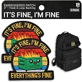 Bluyellow It's Fine Hook and Loop Funny Morale Patch 2 Pack 2.9x3 in | embroidered patches for backpack, vest, cap, dog harness, sarcastic meme humor for veterans, airsoft, range day