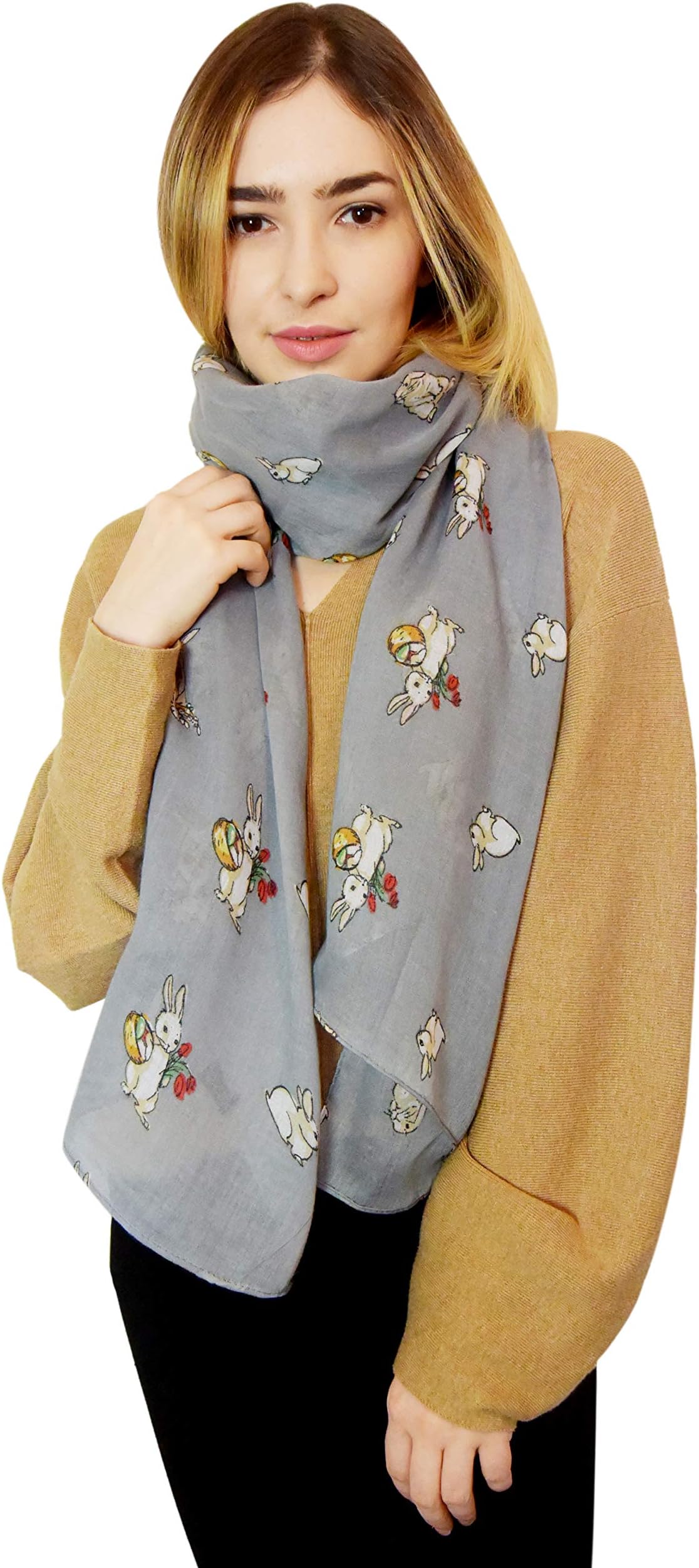 SEW ELEGANT NEW Ladies Woman's Easter Animal Bunnies Adorable Baby Rabbit Print Scarf