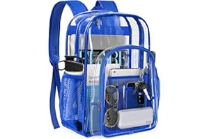 PAMANO Clear Backpack Transparent Heavy Duty See Through Bag for College Work Stadium Concert Travel Security, Blue