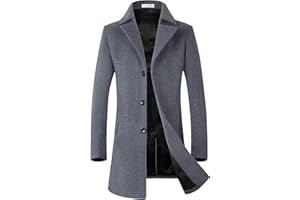ELETOP Men's Trench Coat Long Wool Coat Winter Classic Overcoat Top Pea Coat