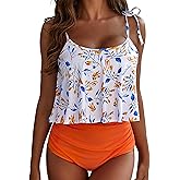 Buauty Bikini Bathing Suits for Women Two Piece Swimsuits Tummy Control Bottom Ruffled Flounce Tops High Waisted Bikini Sets