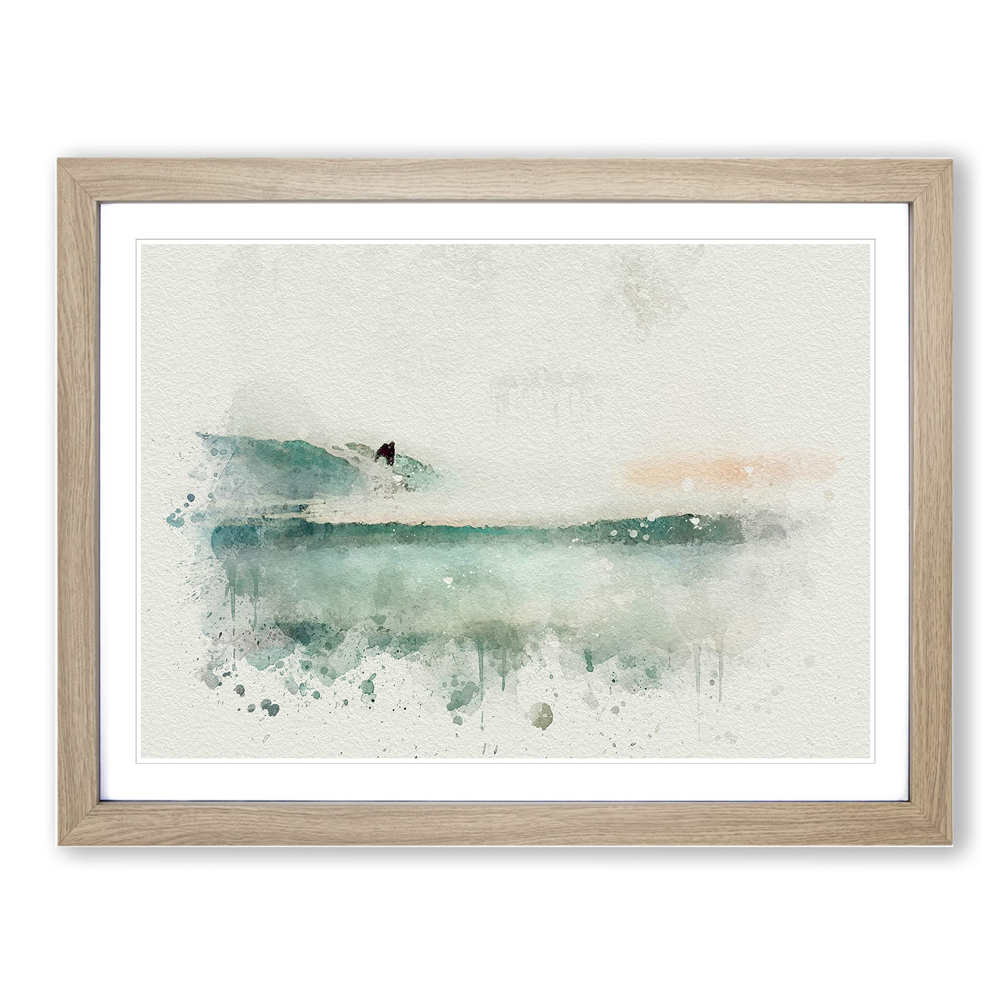 Surfing In Zuma Beach Malibu In Abstract Modern Art Framed Print | A3 Oak Framed Wall Art | Ready to Hang | Abstract Beach Picture | Living Room Bedroom Lounge Office