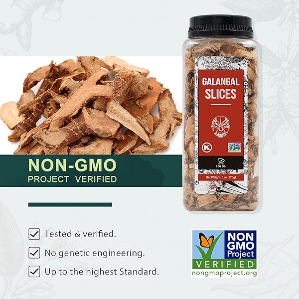 SOEOS GALANGAL SLICES 6 OUNCES, NON-GMO VERIFIED, KOSHER, GREAT GALANGAL – ALPINIA GALANGA, PERFECT FOR TOM YUM AND TOM KHA SOUPS, AUTHENTIC PRODUCT OF VIETNAM, SLICED DRIED GALANGAL ROOT, 6OZ.