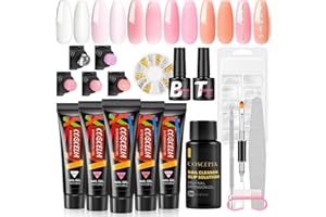 COSCELIA Poly Nail Gel Kit Starter Kit for Beginners with Everything 5PC Poly Extension Gel Nude Pink Colors with Slip Solution Nail Art Glitter Decorations Gel Manicure Kits DIY Gift for Women