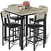 AWQM 5-Piece Dining Table Set, Kitchen Table Set for 4 (Gray) | Counter Height Table &amp; 4 Upholstered Bar Stools, Compact Dining Set for Small Spaces, Dining Room, Kitchen，Easy to Assemble