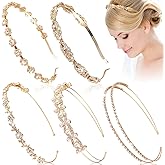 XunYee 5 Pcs Gold Rhinestones Headbands for Women Flower Leaf Tiara Crown Headband Metal Prom Headpiece Bridal Wedding Hair Accessories for Bride Girl Party(Gold)