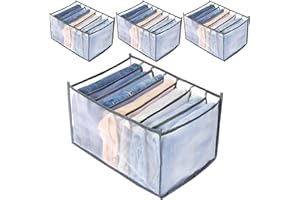 TOOVREN Wardrobe Clothes Organizer, 7 Grids, Drawer Organizers for Clothing, Foldable Closet and Storage Basket, Clothes Compartment Box, Bedroom Dorm Room, 4PCS, Gray