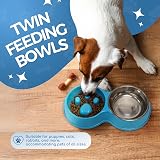 Fur & Bone Double Slow Feeder Raised Dog Bowl Stainless Steel Dual Bowl Set Blue view 3