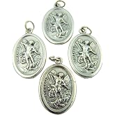 Religious Gifts St Michael Medal - Silver Tone Archangel Saint Michael with Angel Back Pendants, Pack of 4