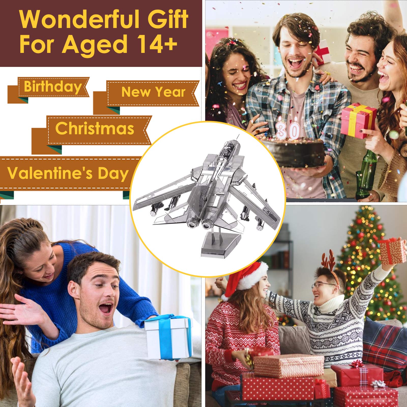 Piececool 3D Metal Puzzle for Adults, Tornado Fighter Jet Military Airplane Models Kits to Build for Teens Men Hobbies DIY 3D Puzzles, Great Birthday Gifts, 83 Pcs