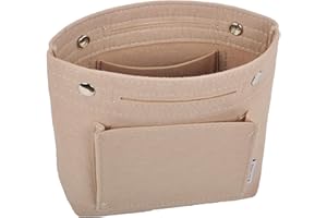 Vercord Mini Slim Small Felt Purse Organizer Insert Inside Handbag Tote Pocketbook for Women Beige