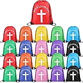 SilTriangle Jesus Loves You Drawstring Backpack Bulk Easter Church Gifts Christian Religious Gift Bag Polyester Backpack (Multicolor,20 Pcs)