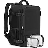Beraliy Travel Backpack for Men Women, Large Carry On Backpack, Personal Item Bag Airline Approved, 17 inch Laptop Backpack, Business Work Gym Weekender Bag, Black