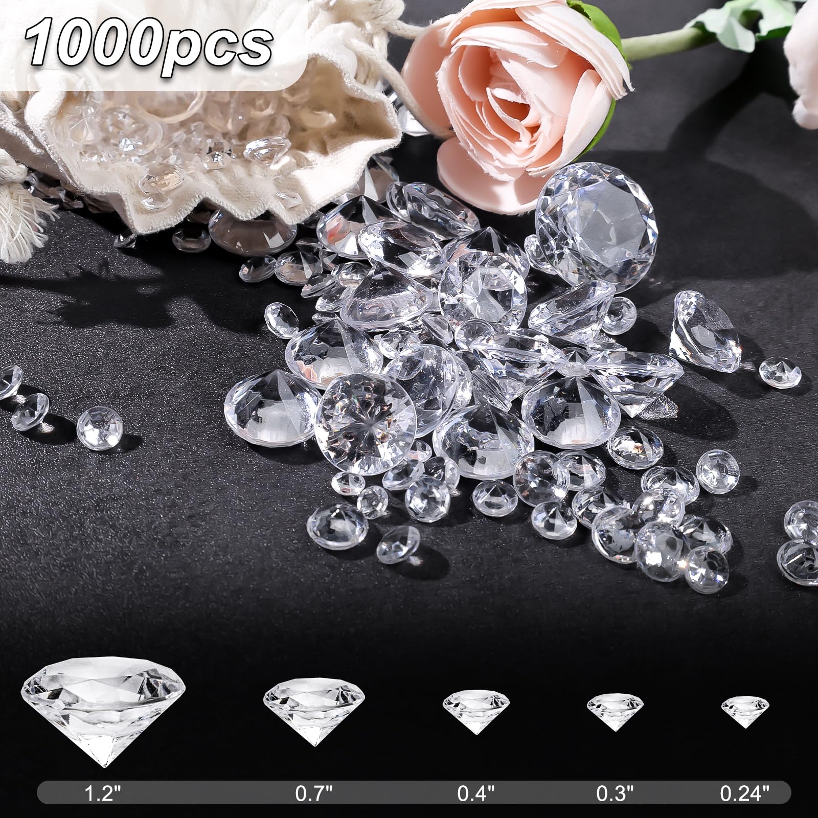 DomeStar 1,000PCS Diamond Decorations, Clear Fake Diamonds Vase Fillers Acrylic Crystal Gems for Wedding Table Scatters Party Decor