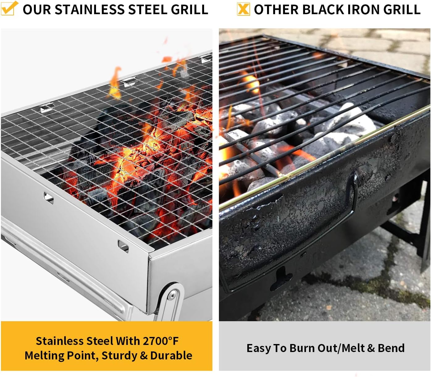 Sunkorto 39x27x20cm Folded Charcoal BBQ Grill Set, Stainless Steel