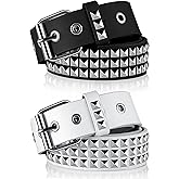 Vicenpal 2 Pieces Studded Belt Punk Y2K Rock Goth Emo Belt with PU Leather Rivet Metal Pyramid for Women Men Jeans Pants