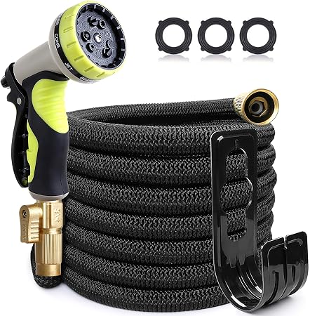 Amazon Com Eooio 25ft Garden Hose Water Hose With 100 Solid Brass Valve 9 Function Hose Nozzle Flexible Outdoor Hose Lightweight Gardening Yard Hoses Home Improvement