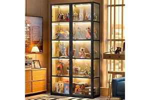 iusyugh Display Cabinet with Doors, Curio Cabinet with 5 Shelves, Collectibles Toy Organizers Rack & Display Shelf 5 Tier Display Case for Living Room Playroom Bedroom Toddler's Room