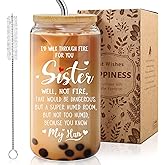 Funny Glass Cup Gifts for Sister - I'd Walk Through Fire for You, 16 Oz Coffee Cup with Lid & Straw, Gifts for Women, Birthday, Christmas, Graduation Gift for Best Friend, Sisters, Sibling -m25