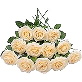 LVEFIT 12pcs Artificial Rose Flower Champagne Flower with Long Stem Silk Roses Bouquet for Wedding Bridal Shower Party Home Decoration