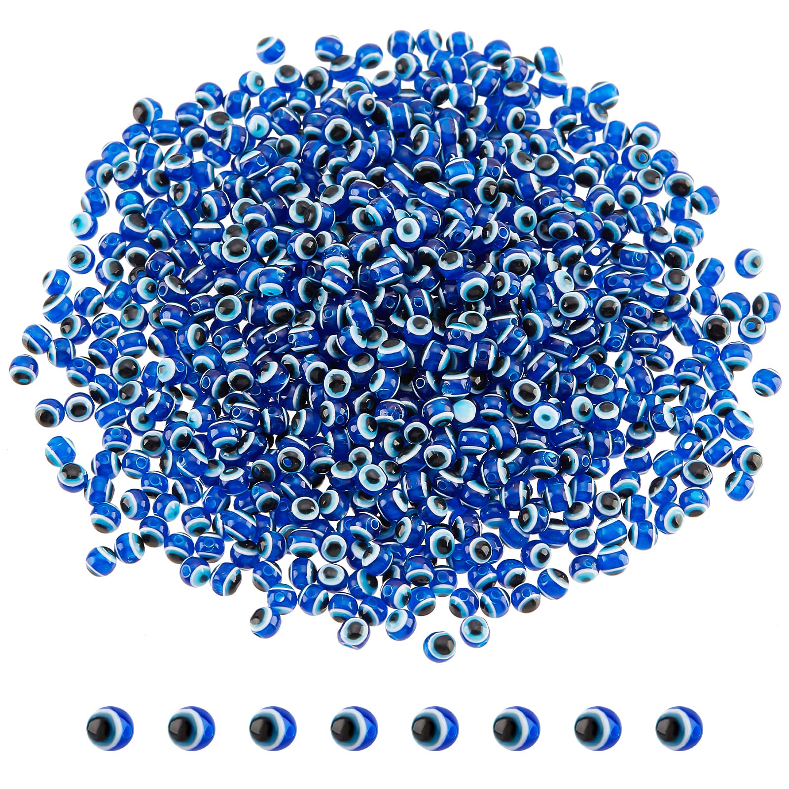 NBEADS 800 Pcs 4mm Resin Evil Eye Beads, Evil Eye Charms Blue Handmade Round Evil Eye Beads Spacer Beads for DIY Necklace Bracelets Jewelry Making
