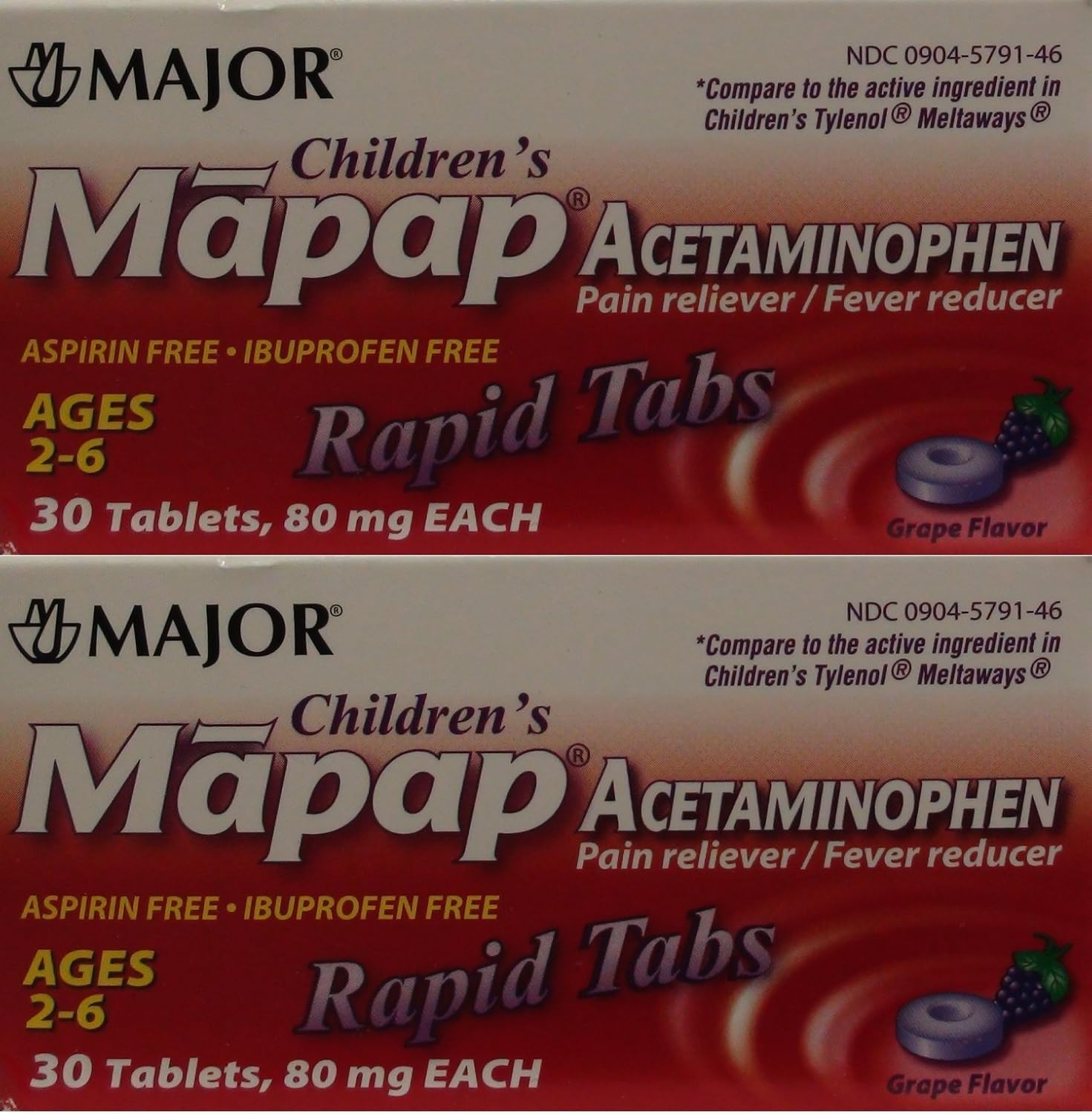 Children's Pain Reliever Acetaminophen 80 mg Ages 2-6 Generic for Tylenol Chewable Grape Flavor 30 Tabs per Box PACK osf 2 Total 60 Tablets: Health & Personal Care