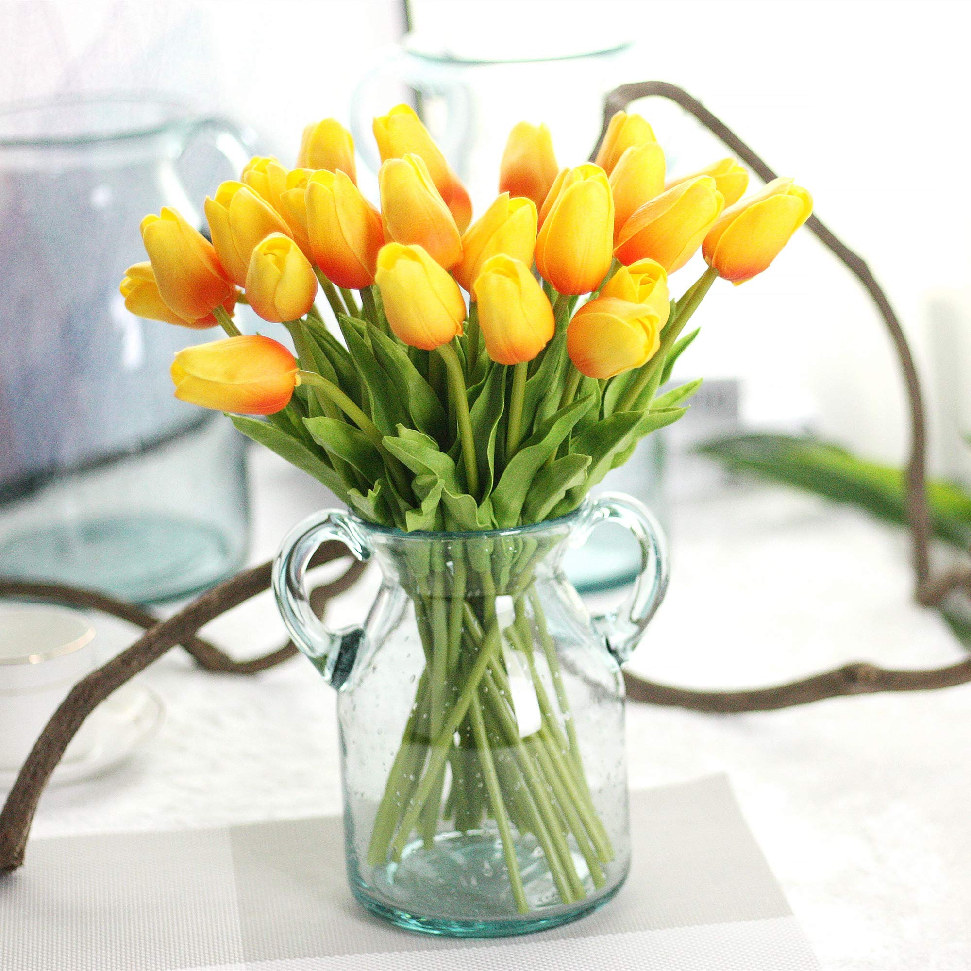 EasyLife 12.6'' Artificial Tulip, 20PCS a Set, Decoration for Indoor Outdoor Wedding Décor, Kitchen, Office, Coffee Store, Home Décor(orange)