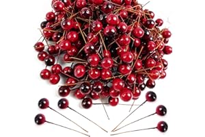 YOOHUA 300PCS 12mm Artificial Holly Berries Christmas Holly Berries Stems for Crafts Faux Holly Berries Artificial Red Holly Berry Stems for Christmas Wreath Christmas Tree Table Kitchen Wall Decor