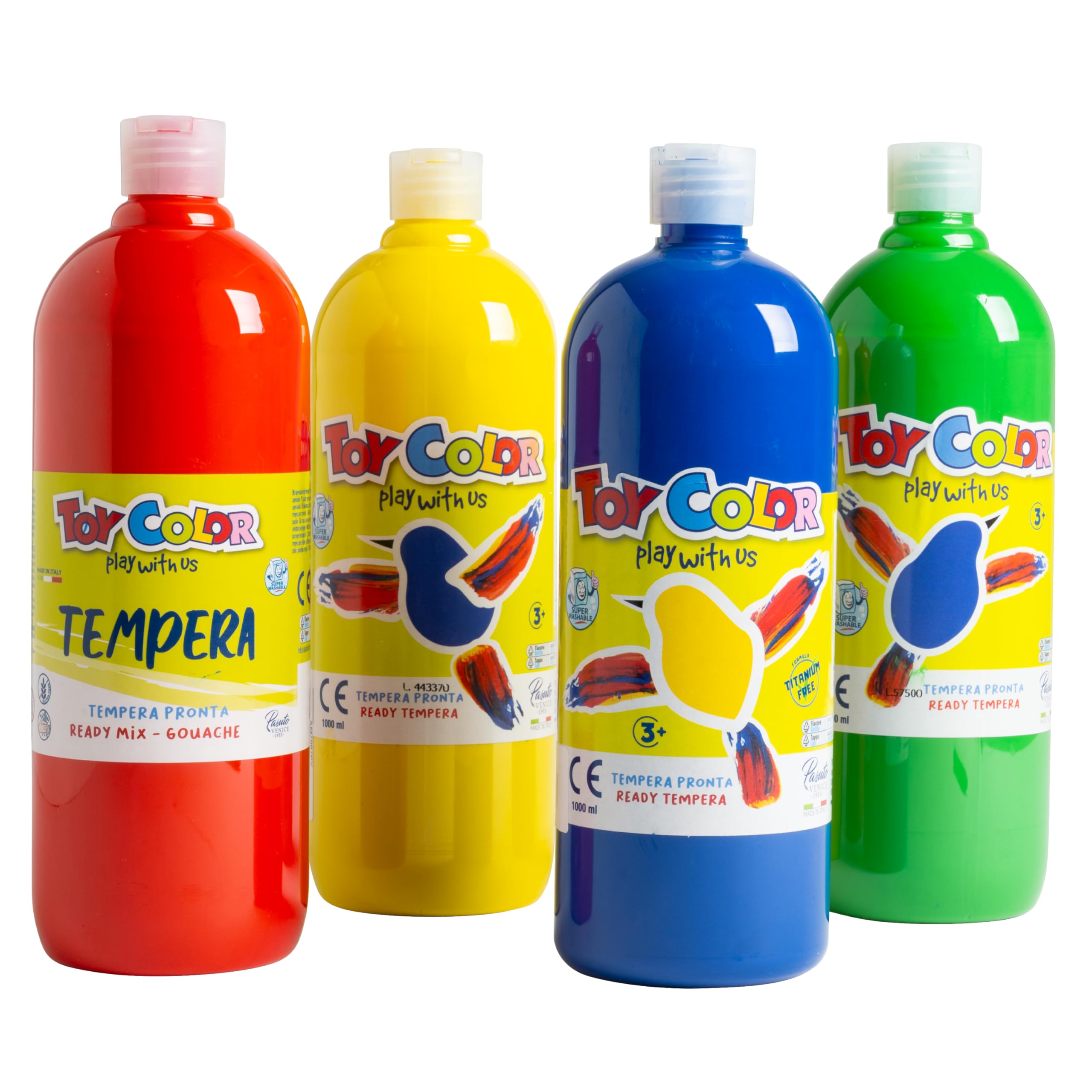 Toy Color Super washable Ready-mix paint | 1 Litre Bottle - Kids craft paint | Pack of 4 Red, Yellow, Blue, Green, 4 Colours