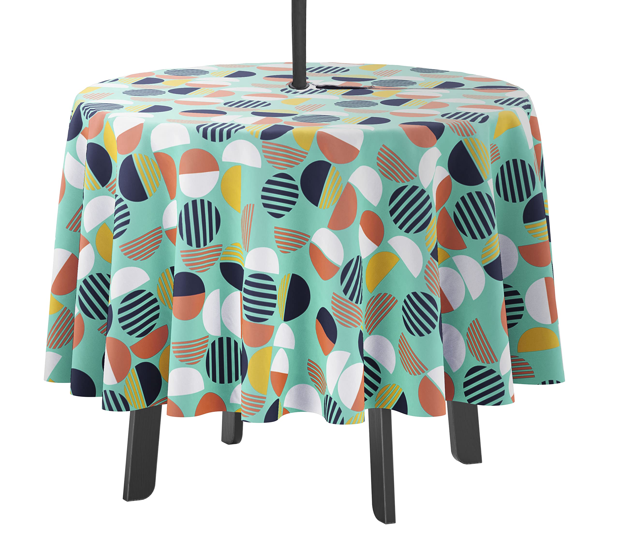 Vargottam Indoor/Outdoor Round Tablecloth 58 Inch Tablecloth with Umbrella Hole & Zip- Waterproof Table Cloth Table Covers for Backyard Table - Aquamarine2