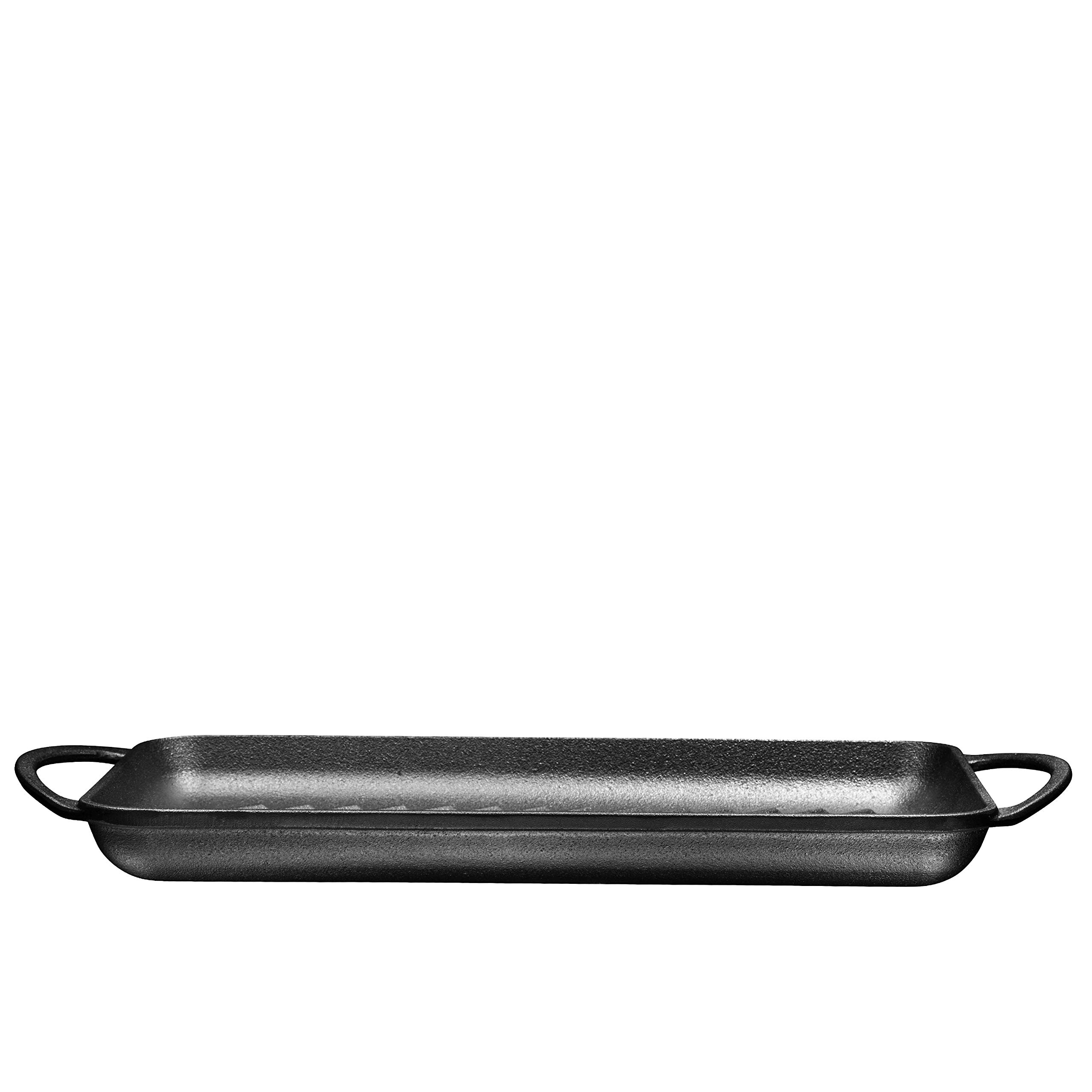 Bruntmor Rectangular Cast-Iron Grill Pan - Non-Stick Pan for Stovetop with Raised Lines for Perfect Seared Lines on Steak, Fish and BBQ - Chip Resistant - Loop Handles, Black