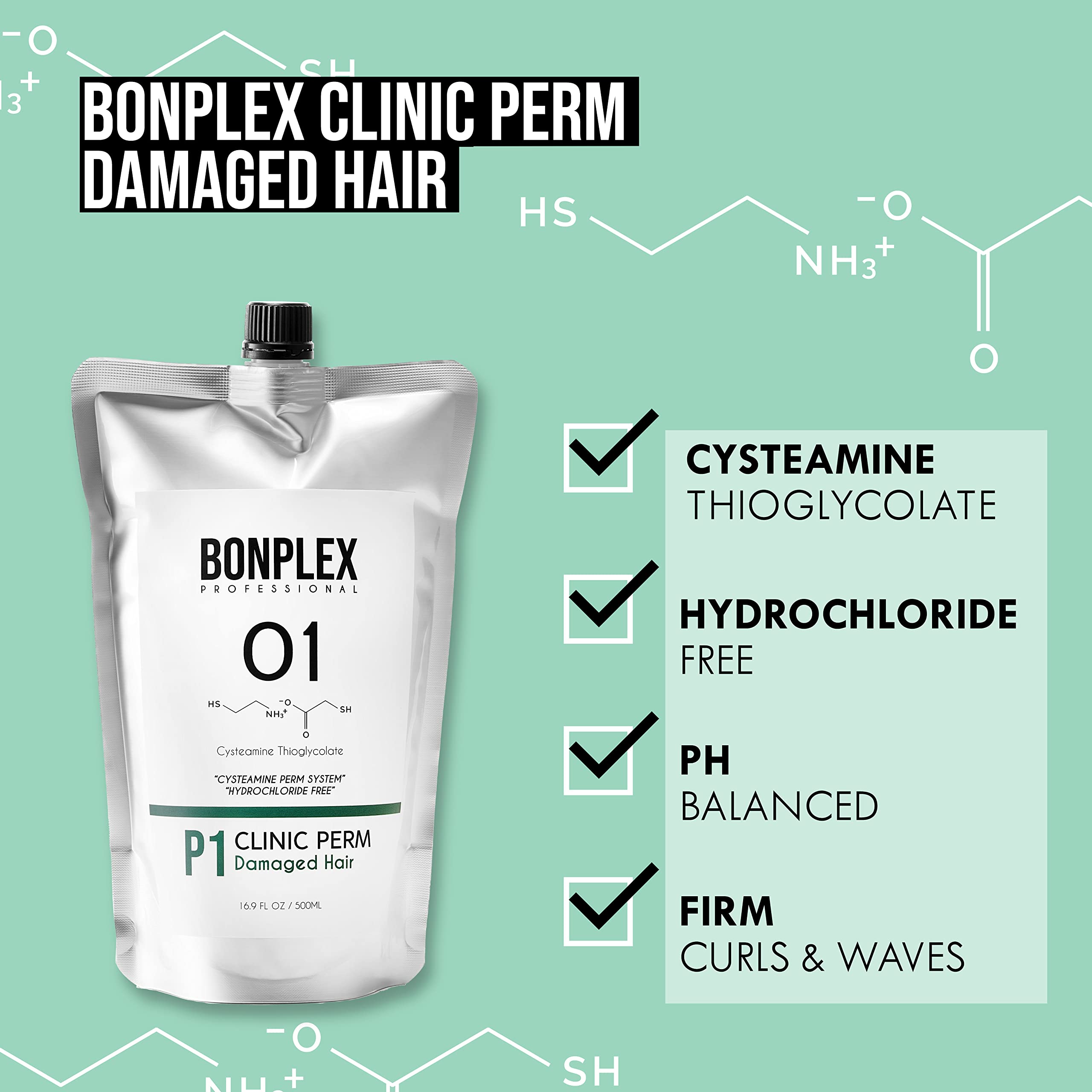 BONPLEX Clinic Perm for Damaged | Color Treated | Chemically Treated | Thin or Delicate Hair | Cysteamine Thioglycolate Based | Hydrochloride Free | pH 4.5 | Cream Type Multi-Perm System 16.9oz