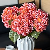DUYONE 4pcs 22.4'' Realistic Large Artificial Hydrangea Flowers with Long Stem,Orange Lifelike Latex Soft Touch Flowers for Home Decor Wedding Arrangements Party Living Room Bouquets Centerpieces