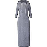MISSKY Women's Casual Pocket Slim Pullover Maxi Hoodie Dress
