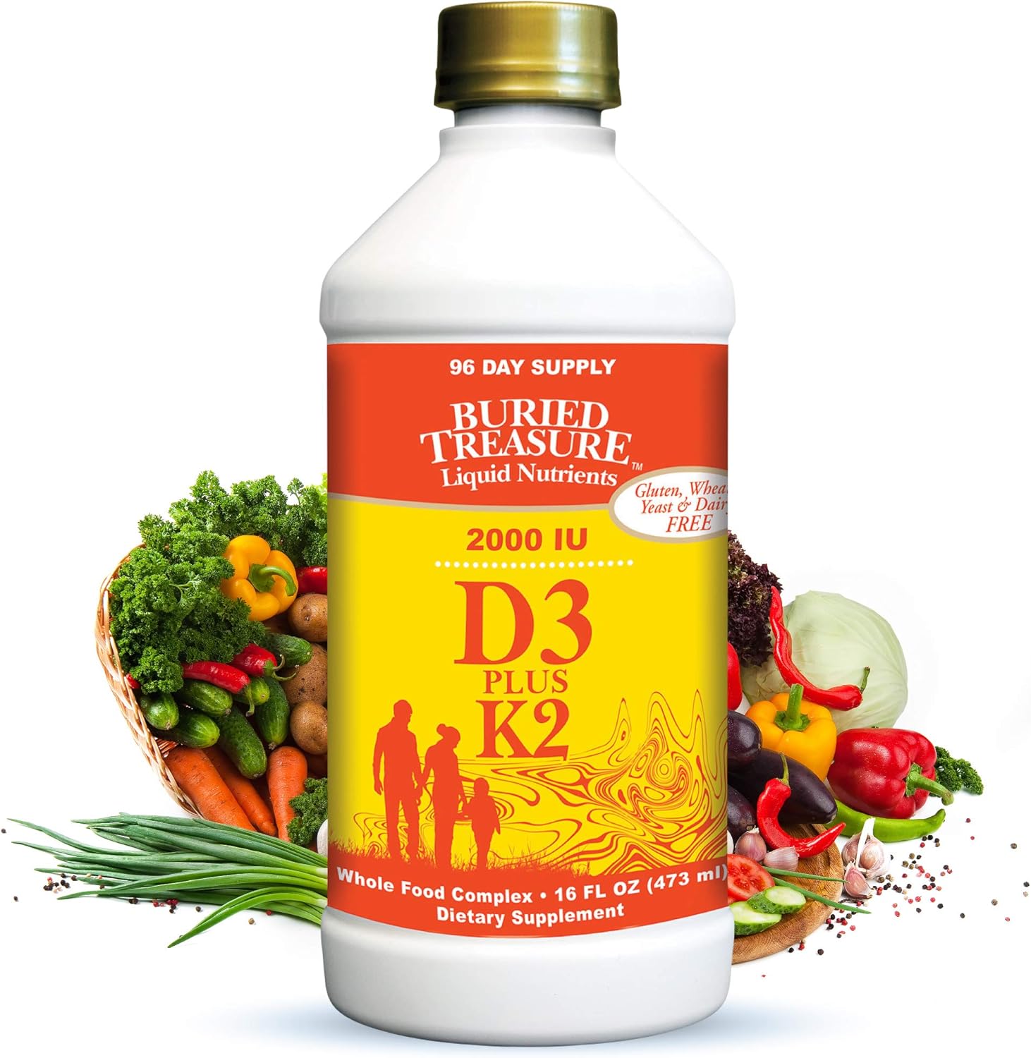 Buried Treasure Liquid Vitamin D3 Plus K2 Naturally Sourced D3 2,000 IU Plus 80 mcg K2 (MK7) per 5ml Serving - 96 Servings - 16 fl oz