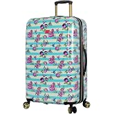 Betsey Johnson 26 Inch Checked Luggage Collection - Expandable Scratch Resistant (ABS + PC) Hardside Suitcase - Designer Lightweight Bag with 8-Rolling Spinner Wheels (Stripe Floral Hummingbird)
