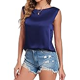 Wantschun Women's Summer Fall Silk Satin Shirt Sleeveless Blouse Boat Neck Basic Casual Tank Top Shell Top