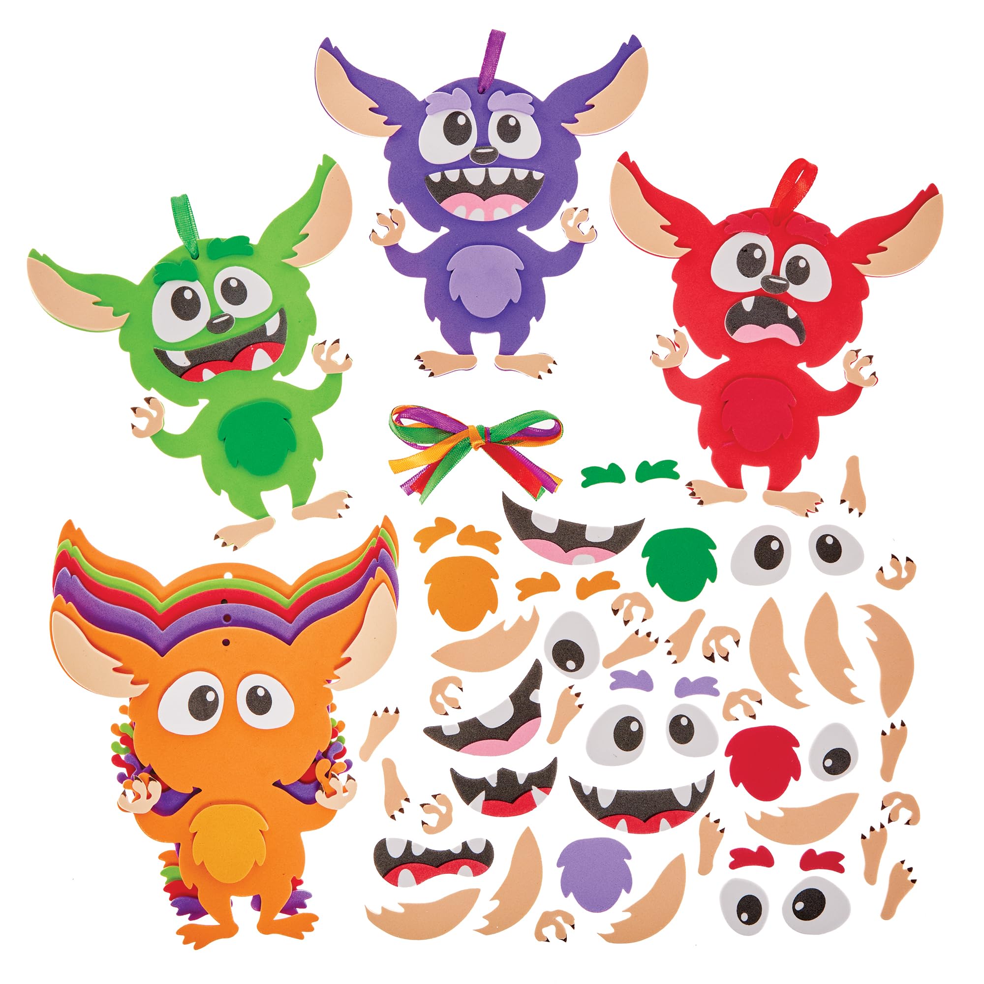 Baker Ross FX859 Gremlin Mix and Match Decoration Kits - Pack of 8, Christmas Arts and Crafts Decoration Kits for Kids