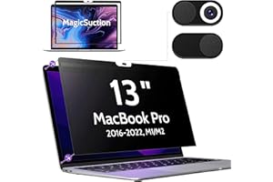 Peslv Privacy Screen for MacBook Pro 13 In (2016-2022, M1, M2) & MacBook Air 13 Inch (2018-2021, M1), MagicSuction™ Removable Anti Spy Black Protector, Glare Blue Light Filter for Mac Laptop Computer