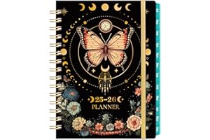 PINCHOCO Planner 2025-2026 - Academic Planner 2025-2026, July 2025 - June 2026, 6.4" x 8.5", 2025-2026 Planner Weekly and Monthly with Tabs, Back Pocket + Thick Paper - Butterfly