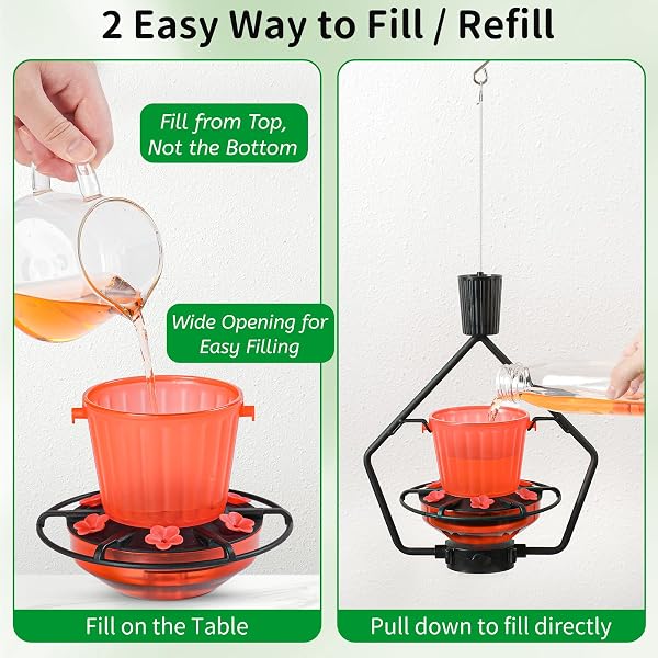 GOMAZONLE RETRACTABLE HUMMINGBIRD FEEDER, 19OZ TOP-FILL WIDE MOUTH WITH HEIGHT ADJUSTMENT, UV-RESISTANT ASA PLASTIC, 100% LEAK-PROOF BASE& DISHWASHER SAFE FEEDERS FOR OUTDOOR HANGING, BLACK