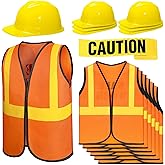 Hillban 13 Pcs Construction Birthday Party Supplies 6 Kids Construction Vests 6 Kids Hard Hat 1 Caution Tape Dressing up for Birthday Party Costume