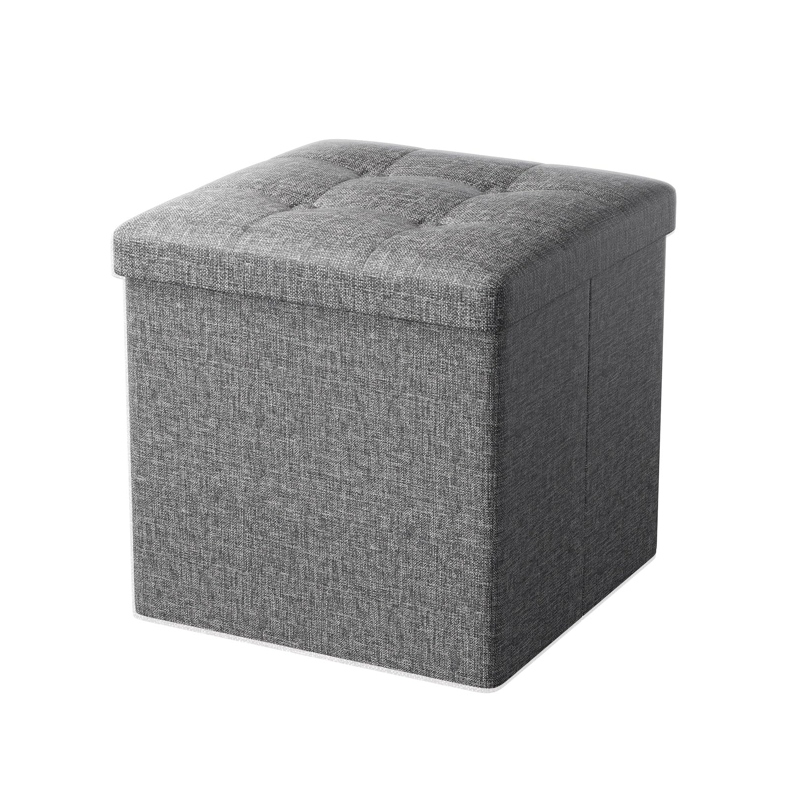 Oak & Tea Storage Ottoman, Foldable Storage Bench, Small Footrest, Cube Storage Unit, 3 Storage Boxes with Lid, Footstool, Comfy Toy Chest for Bedroom Living Room, Brownish Grey 30x30x30cm