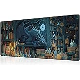 Black Mouse Pad Abstract Mysterious Library Mouse Pad 31.5x11.8 Inch Aesthetic Bookshelf Non-Slip Rubber Base Large Mousepad Stitched Edges Keyboard Mouse Mat Desk Pad for Office and Home