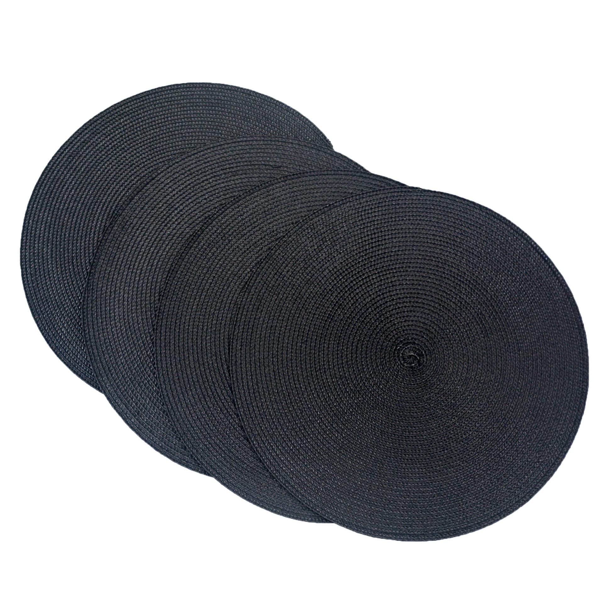 SCF2017 Round Woven Plastic Placemats 38cm Stylish and Practical Dining Table Mats,Set of 4,Black