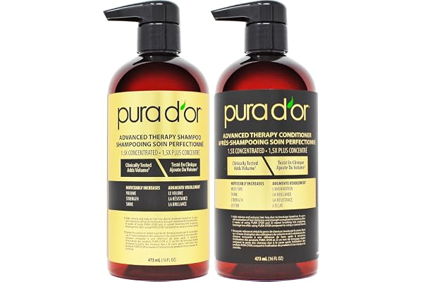PURA D'OR Advanced Biotin Shampoo & Conditioner Set for Thinning Hair, Hair Thickening Formula for Women & Men, Daily Routine