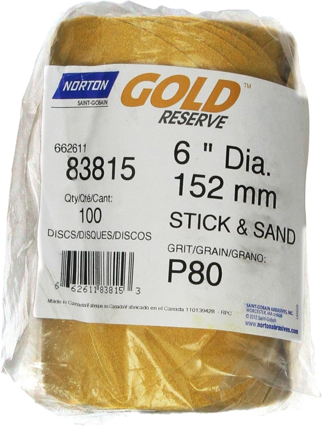 Norton 6" DA Gold Reserve PSA Sandpaper 100 ct Roll Sticky Stick & Sand