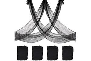KIJAMILEE 4 Pack Halloween Creepy Cloth Decorations, 30X72 Inch Black Scary Halloween Gauze Cloth, Spooky Cloth for Haunted House, Outdoor Patio, Garden, Halloween Indoor Wall Windows Black Cheesecloth Decor