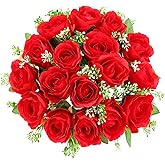 CUQRY Cemetery Flowers for Grave 18 Silk Artificial Flowers for Cemetery Red Memorial Roses Flowers for Headstones Gravesite Grave Vase Funeral Decorations